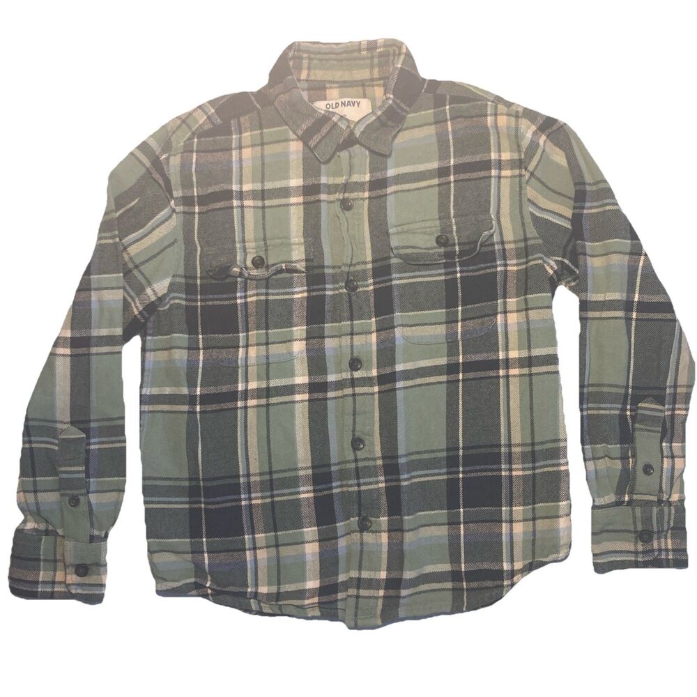 Sz 8 Boys Green/grey, Old Navy Flannel Long Sleeve Dress Button Up Shirt
